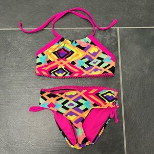 Breaking Waves Girls Desert Geo Multicolor two piece bathing suit size 4